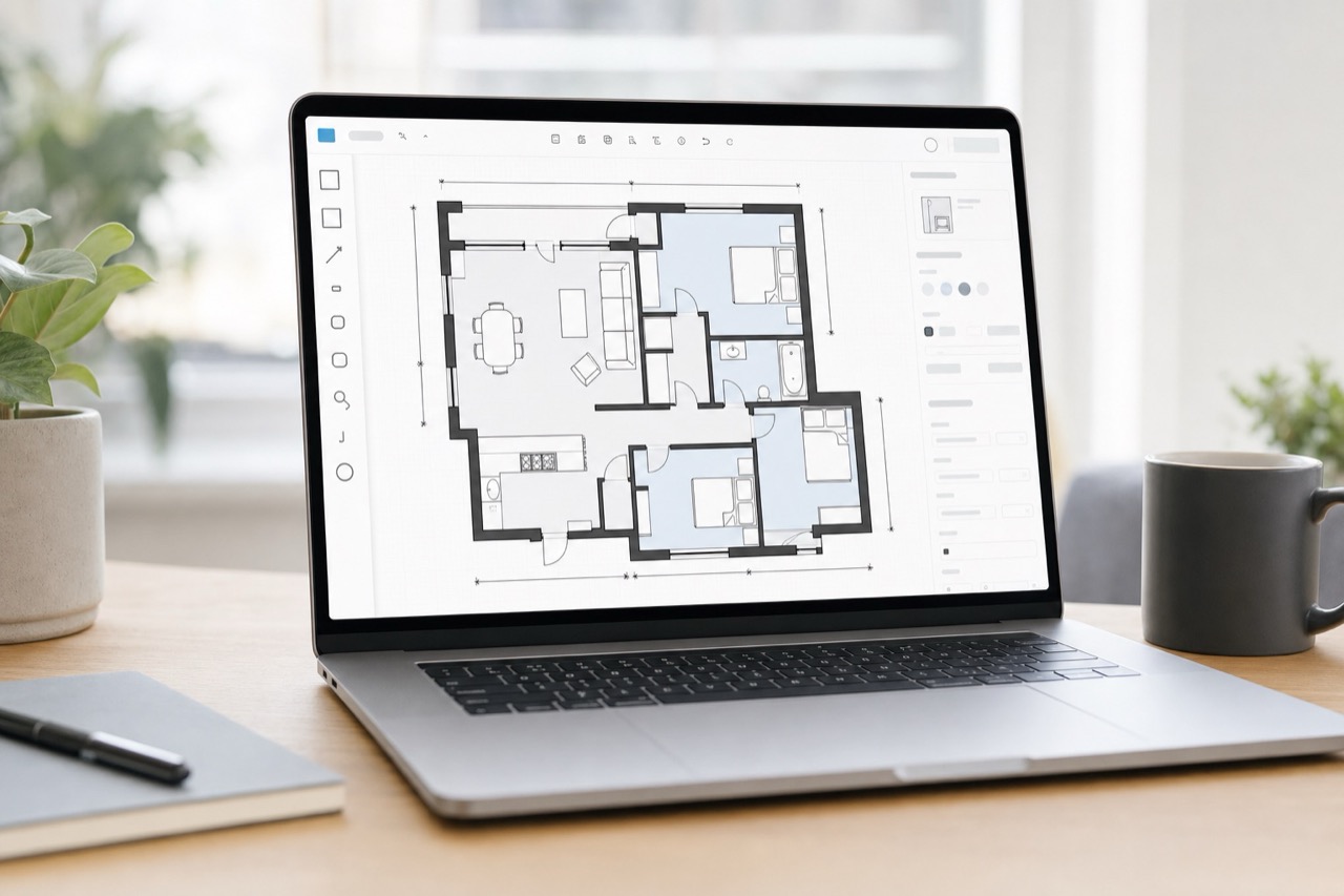 Editable LogicSpace floor plan with room and wall dimensions